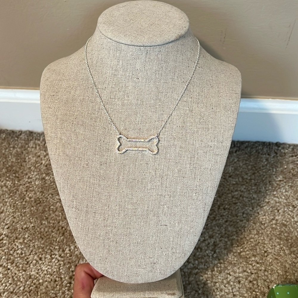 Jacqueline Kent Dog Bone Special treat rhinestone necklace silver
